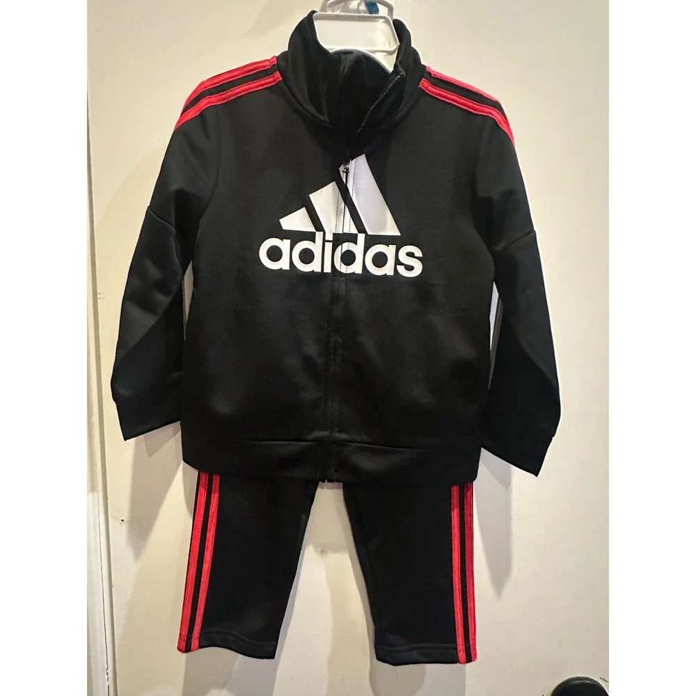 Adidas Toddler Boys Black Red 2 Piece Track Suit Set AG0387N Size 24M NWT